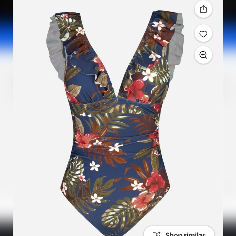 Women's One-Piece Swimsuit in Navy with Red Floral Print